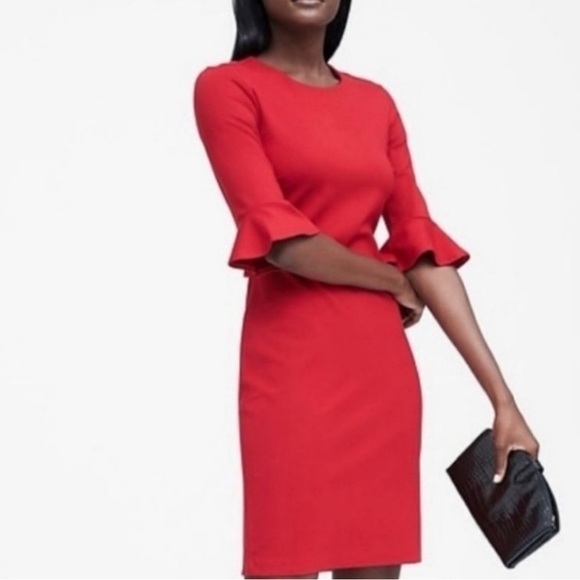 Banana Republic Dresses & Skirts - Banana Republic Red Ponte Sheath Dress with Flutter Sleeves